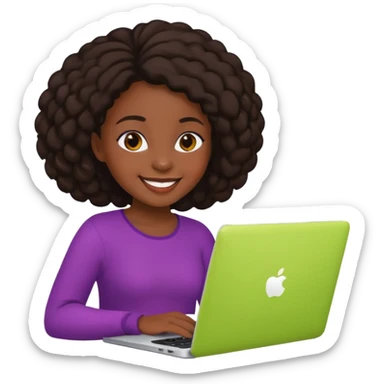 cute black girl using an Apple laptop, cheerful, modern, vibrant colors sticker