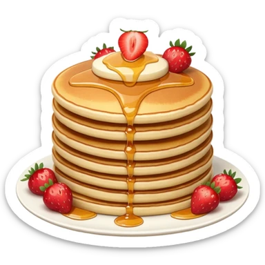 a stack of pancakes with strawberry  sticker