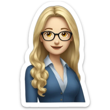 Woman teacher blonde long hair brown glasses blue eyes with a book sticker