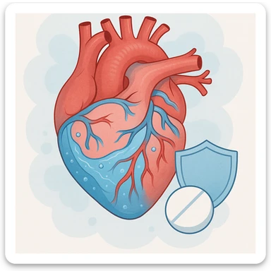 a heart with water flowing through blood vessels, symbolizing a medication that regulates blood pressure by controlling fluid balance, therapeutic and protective, clear and approachable style sticker