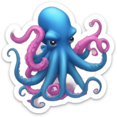 a blue kraken kissing an another pink kraken sticker