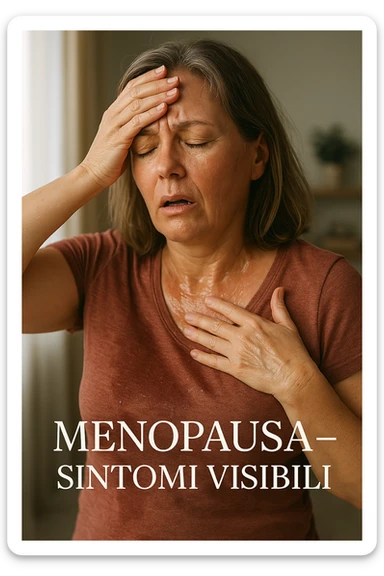 Donna in menopausa con sintomi evidenti. immagini specifiche, se usi testo deve essere in italiano. immagini realistiche 4k sticker
