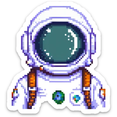pixel art icon of a wrapped SVG-style astronaut focusing on helmet and suit, clean and minimal tech info symbol sticker