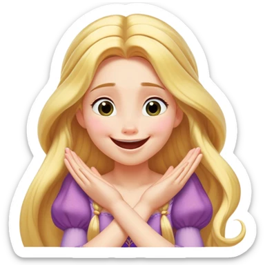 Cinematic Playful Rapunzel Portrait Emoji, Giggling as Pascal sits atop her head, hands cupped over her mouth in a moment of pure joy, her radiance shining through, utterly enchanting! sticker