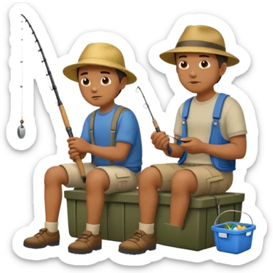 Father and son fishing, sitting bored sticker