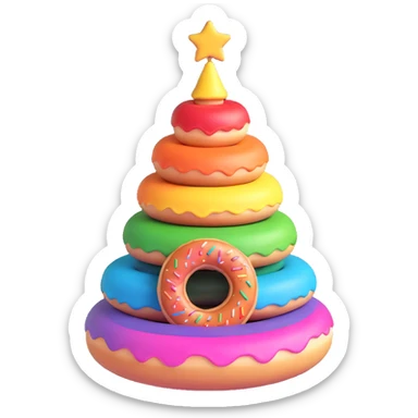 A Christmas tree in rainbow colors with an empty middle like a donut sticker