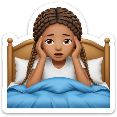Black woman with braids in a big king size bed on one side by herself crying sticker