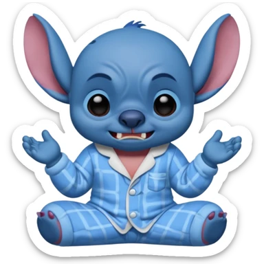 crie um memoji do personagem stitch onde ele esteja de pijama com carinha de sono assim como na imagem, porém sendo um memoji sticker