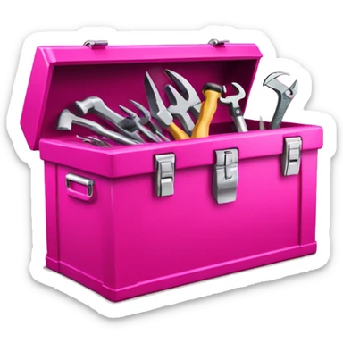 Realistic metallic hot pink tool box with top open and tools inside of it isolated.  sticker