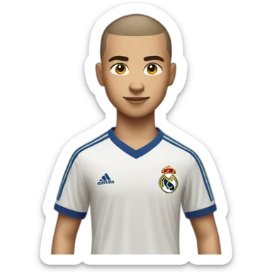 Young soccer player with a buzz cut hair with real madrid jersey, apple style sticker