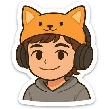 Transform this character into chibi stickers style, streamer wearing a Kaytan beanie, joyful expression, transparent background, keep the facial resemblance from the photo. sticker