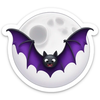 purple black vampire bat wings flying in front of large dripping grey crescent moon sticker