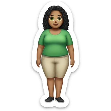 Light skin obese girl with skinny legs black hair green eyes sticker