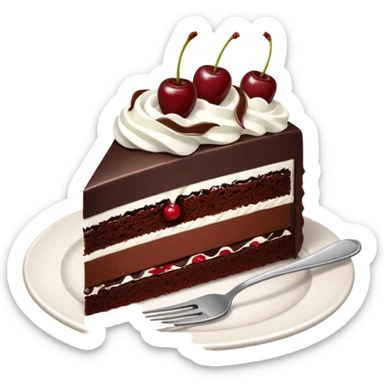 black forest gateau slice with fork and plate sticker