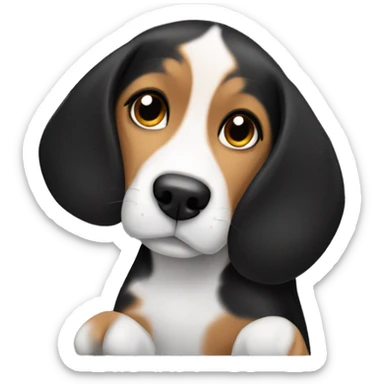 A beagle dog cuddling a black haired girl sticker
