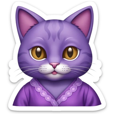A purple anthrophomic cat wearing a purple nightgown  sticker