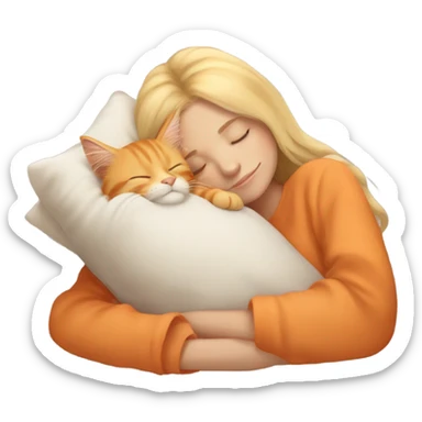 Blonde girl sleeping with her orange maine coon  sticker
