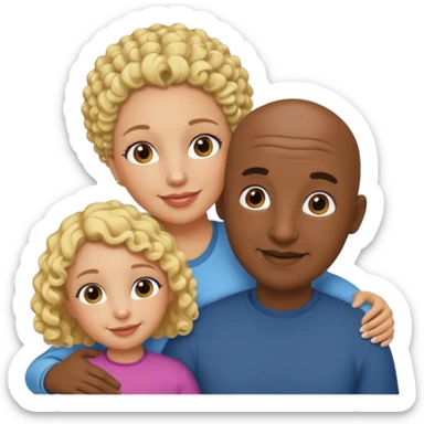 Papá calvo moreno, hija rizada y mamá rubia sticker