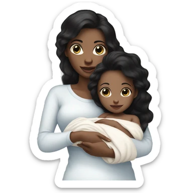 mom holding newborn baby girl with blue eyes white skin and black hair and white skin newborn girl bab white skin black hair sticker