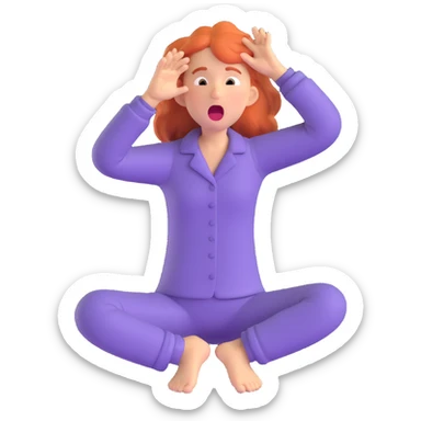 person stretching and yawning, wearing pajamas, tousled hair sticker