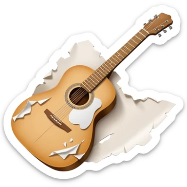 paper acoustic guitar with white paper tears & rips across it sticker