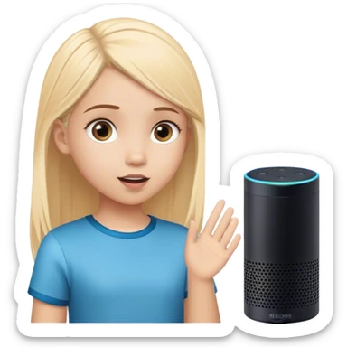 a girl child is talking to a amazon alexa sticker