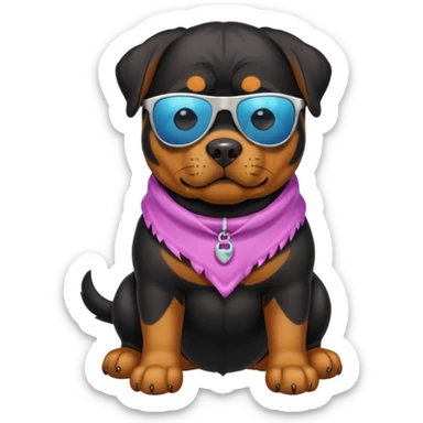 Rottweiler on a beach with sunglasses ￼ sticker