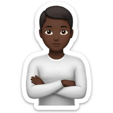 Minimalist human silhouette, upper body only, arms crossed, no facial features, solid dark shape, flat icon style, centered, transparent background sticker