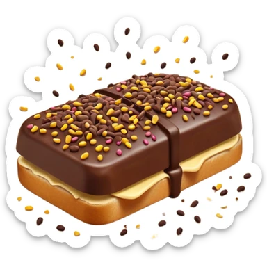 hagelslag-cinematic-realistic-hagelslag-treat-emoji,-depicted-as-crunchy-chocolate-sprinkles-scattered-on-a-slice-of-buttered-bread,-rendered-with-vivid-textures-and-playful,-inviting-lighting. sticker
