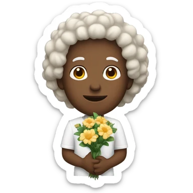White man with curly hair holding flowers  sticker