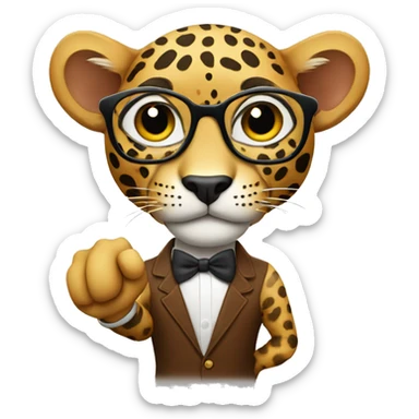 jaguar with nerd glasses and raising finger sticker