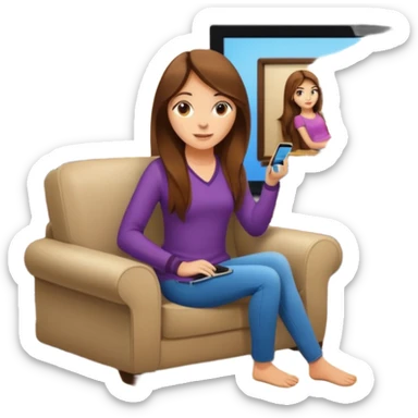 beautiful girl with long brown hair constructing new lounge room area with flat screen tv and couch sticker