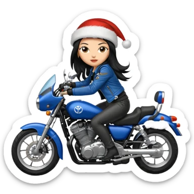 biker girl black long hair moto christmas yamaha blue sticker