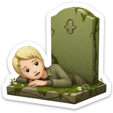 a show of a person falling on a gravestone sticker