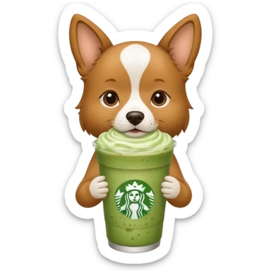 Ah dog who is holding a iced matcha latte sticker