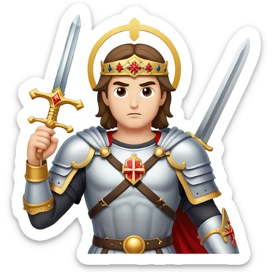saint Michael with a serious face and a cross shaped sword in his hand sticker