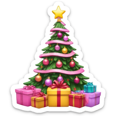 Pink Christmas tree with lights and presents under it sticker