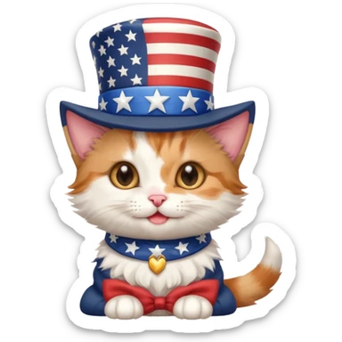 happy kitten wearing an american flag top hat sticker