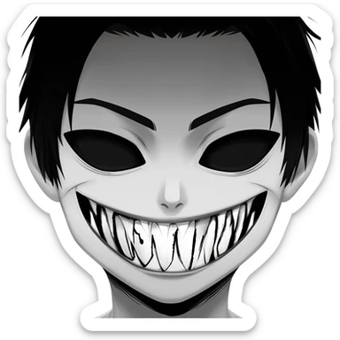 generate a black and white scary anime smile in 112 x 112 format with a transparent background sticker