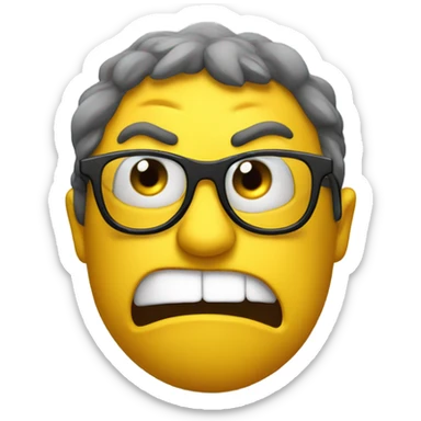a yellow emoji with very very big glasses the emoji very angry and looks to the right side sticker