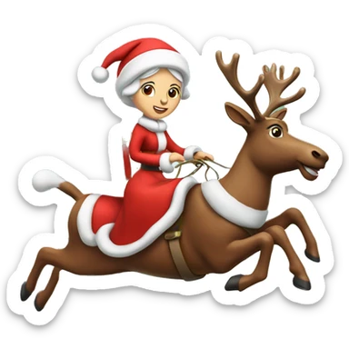 Mrs clause on a flying reindeer sticker