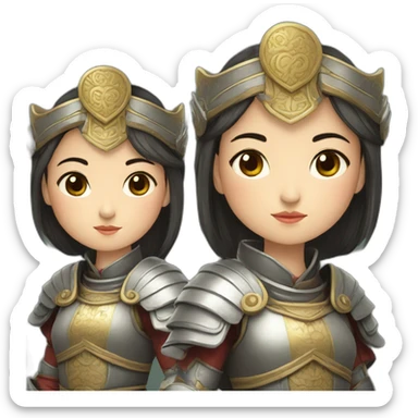 a girl from medieval China in beautiful armor and cartoon style sticker