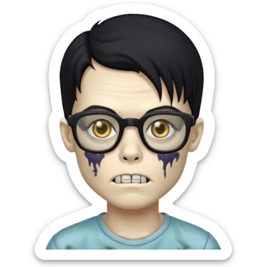 zumbi boy de cabelo grande preto,olhos pretos e oculos quadrado sticker