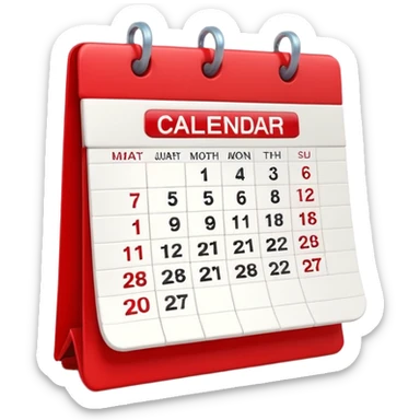 minimalistic Apple-style emoji icon of a calendar in 3D perspective, single date number centered, no text or month name, soft shadows, realistic glossy material, subtle depth, high-resolution, modern flat 3D design sticker