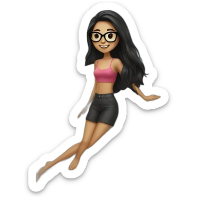 Girl with black glasses and long black hair on a surfboard sticker