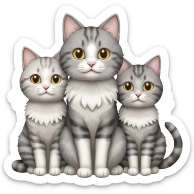a fluffy grey and white cat sitting with 2 other cats sticker