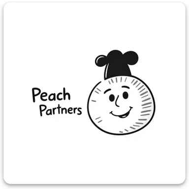 hand-drawn doodle of a playful peach with handwritten text 'Peach Partners' sticker