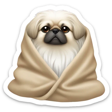 White Pekingese cozy in beige blanket sticker
