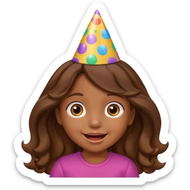a little girl with brown long wavy hair with birthday hat, supprising















 sticker