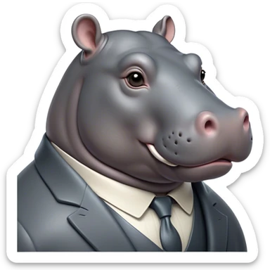 Cinematic Noble Hippo Portrait Emoji, Poised and regal, with a massive, robust build and a smooth, well-groomed slate-gray hide, deep-set soulful eyes, Simplified yet sharp and sophisticated features, highly detailed, glowing with a soft, dignified glow, high shine, intelligent and calm, stylized with an air of riverine majesty, focused and attentive, soft glowing outline, capturing the essence of a watchful and confident water-dweller, so majestic it feels as though it could lumber out of the screen with effortless authority! sticker